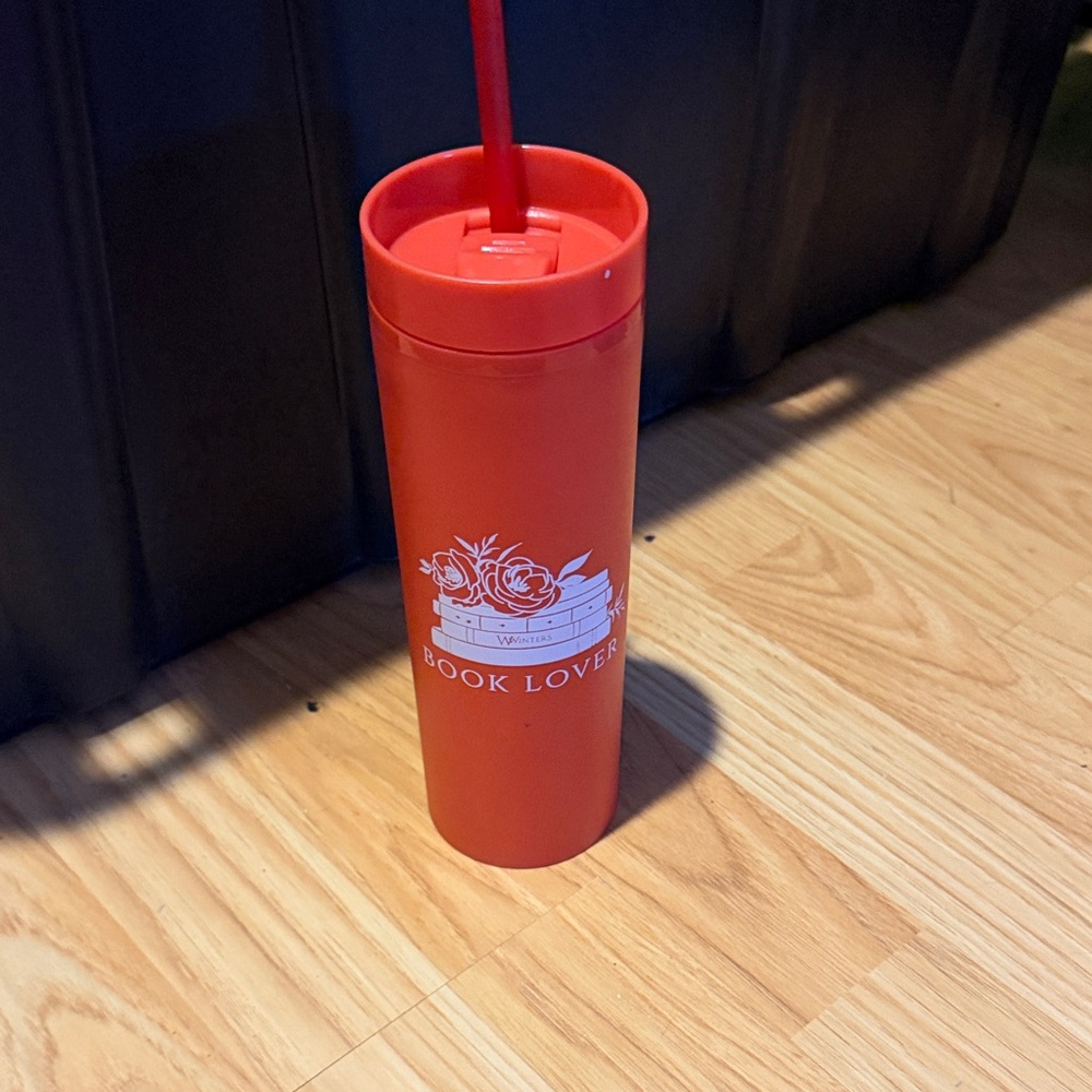 Book Lover Red Travel Cup with Straw EUC